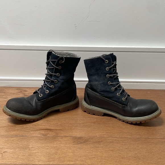 Timberland Waterproof Warm gray Teddy fleece Lined Boots navy blue leather sz 7 - Picture 6 of 10